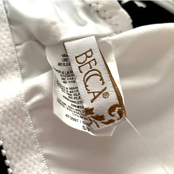 Becca NWT On the Edge Faux-Wrap Tankini Top Black White Trim Small - Picture 5 of 8